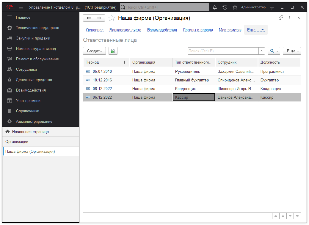 Ответственные лица организации